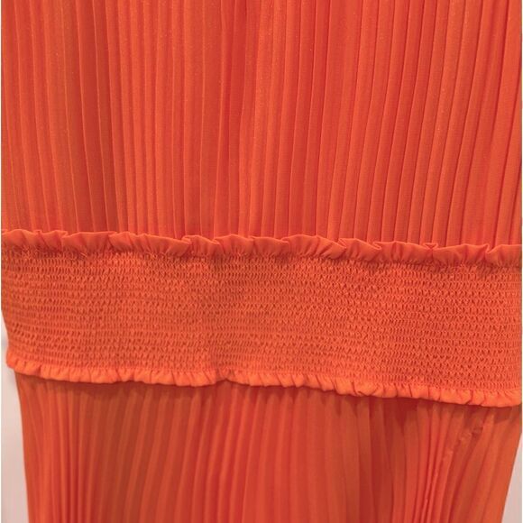 Nanette Lepore Smocked High Neck Pleated Dress in Vivid Coral.Size 12 - Picture 10 of 15